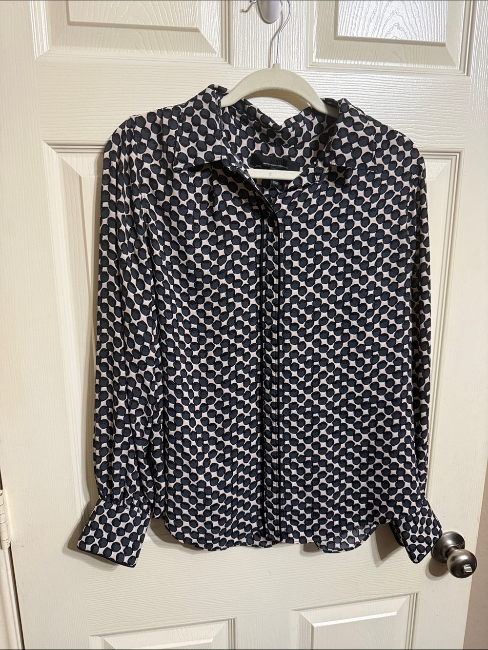 White House Black Market Black & White Polka Dot Button-Down Blouse